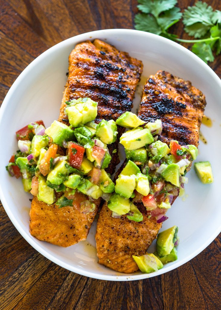 SALMON WITH AVOCADO SALSA & BRUSSELS SPROUTS